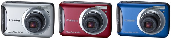 Canon PowerShot A495 available in Silver, Red and Blue