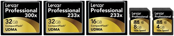 Lexar Professional CF 32GB 300x, 32GB 233x, 16GB 233x, SDHC 8GB 133x, 4GB 133x